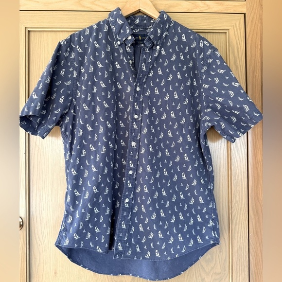 Ralph Lauren Cotton Short Sleeve Button Down Nautical Sailboat Washed Blue / XLG - Picture 1 of 10